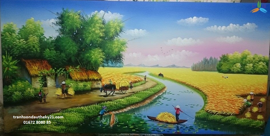 Tranh đồng quê 012. Xưởng vẽ tranh sơn dầu phong cảnh uy tín Hà Nội