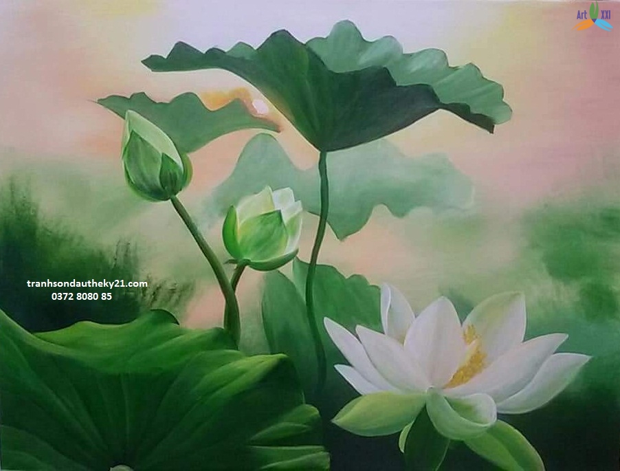 tranh hoa sen 02 - Xưởng vẽ tranh sơn dầu uy tín nhất Hà Nội