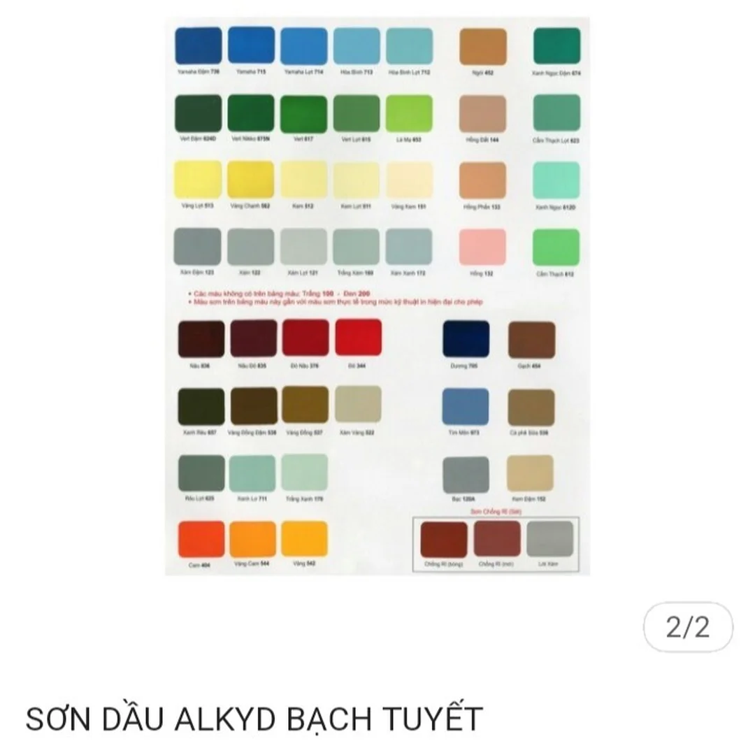 bảng màu sơn dầu bạch tuyết và giá lon sơn
