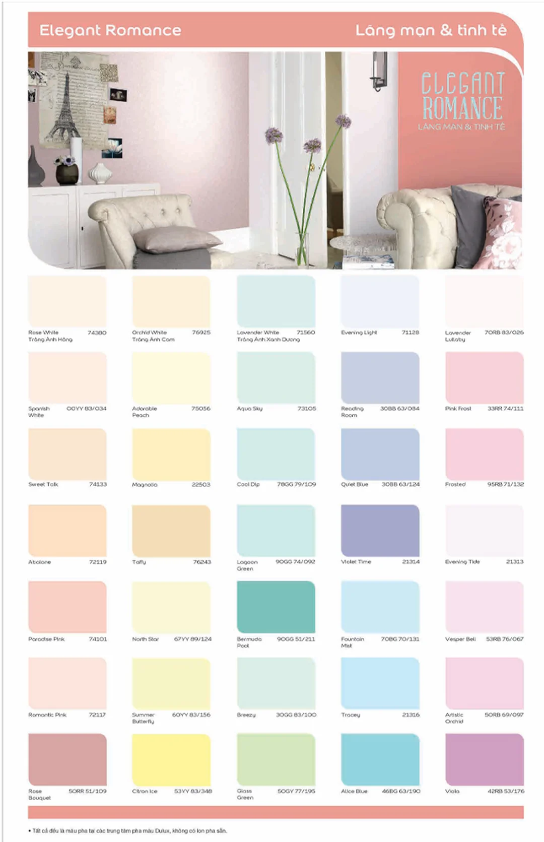 Bảng màu sơn dầu Dulux khi so dưới ánh sáng phòng khách bảng màu sơn dầu Dulux trên không gian phòng khách sáng