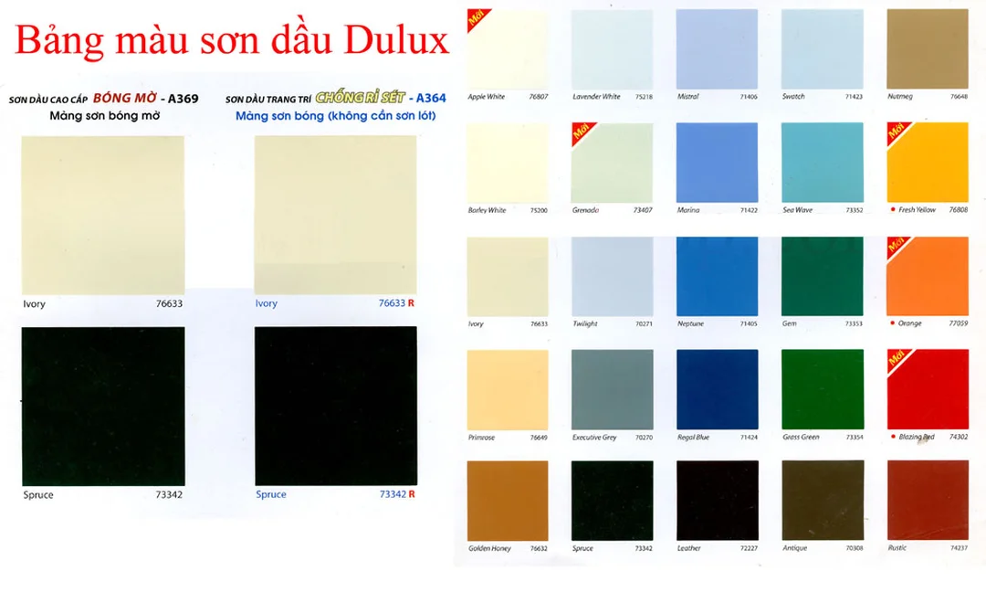 Bảng màu sơn dầu Dulux tham khảo khi chọn màu bảng màu sơn dầu Dulux và các dải màu nội thất