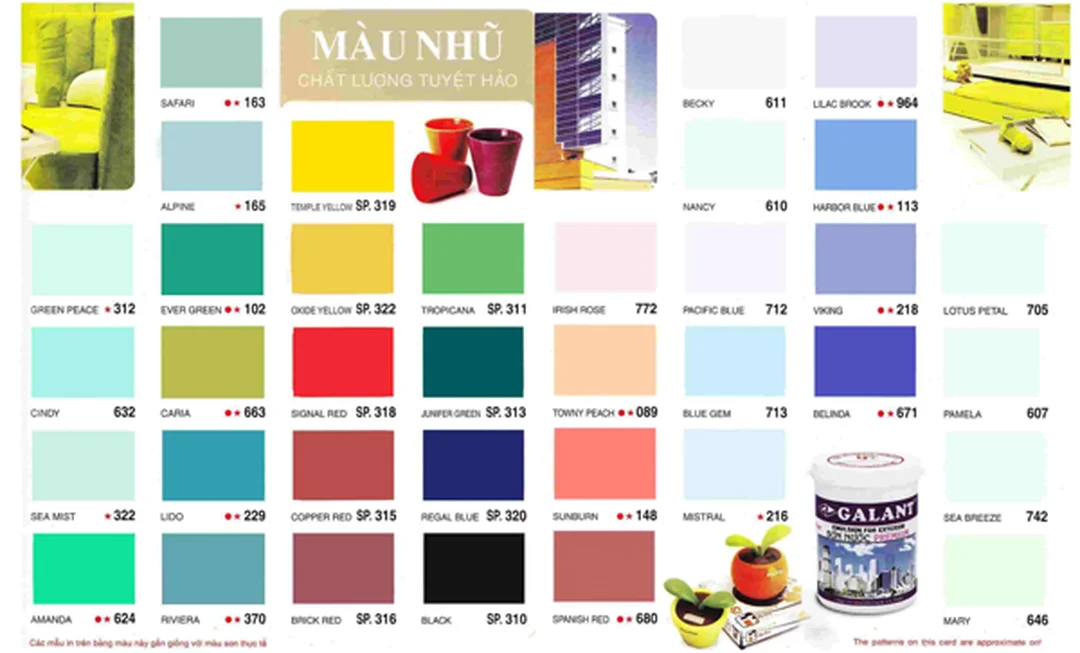 Bảng màu sơn dầu minh họa dải màu khi pha bảng màu sơn dầu Galant minh họa các dải màu để so sánh khi pha
