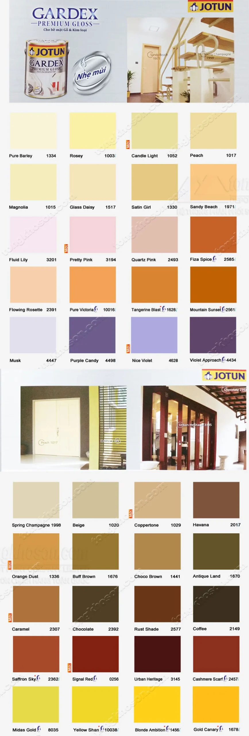 Bảng màu sơn dầu jotun gardex dùng cho gỗ và kim loại
