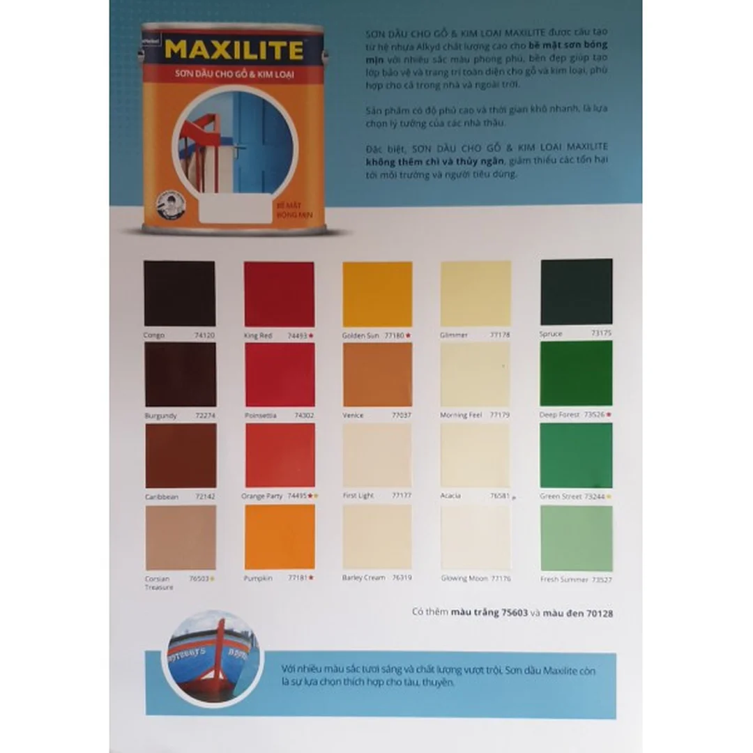 Bảng mã màu sơn dầu Maxilite cho gỗ và kim loại bảng tra mã màu sơn dầu maxilite cho gỗ và kim loại