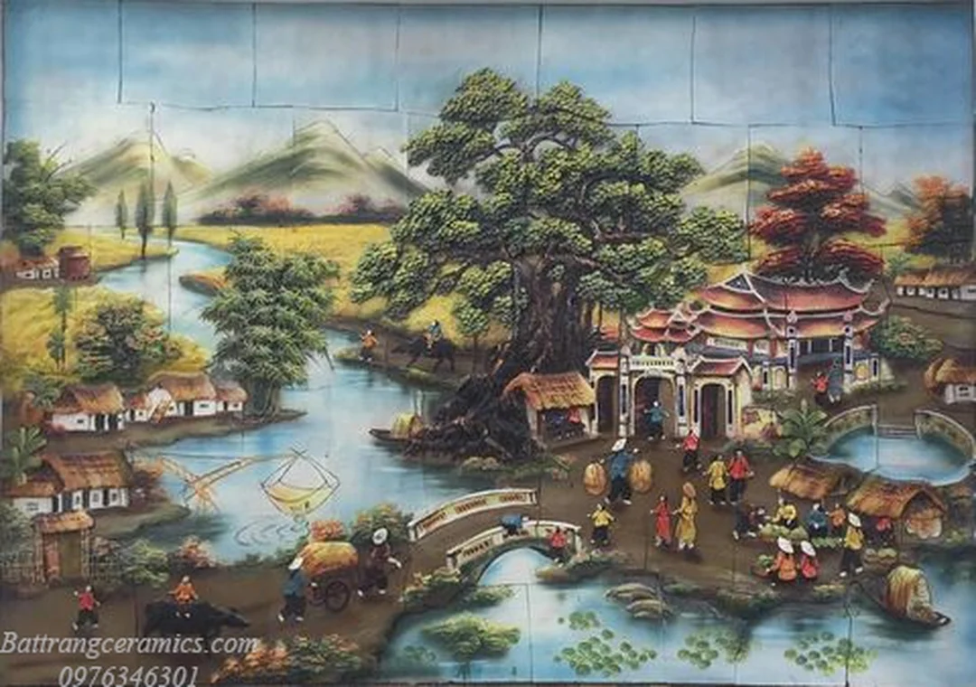 Báo giá tranh gốm ốp tường cảnh làng quê báo giá tranh gốm ốp tường cảnh làng quê Bát Tràng
