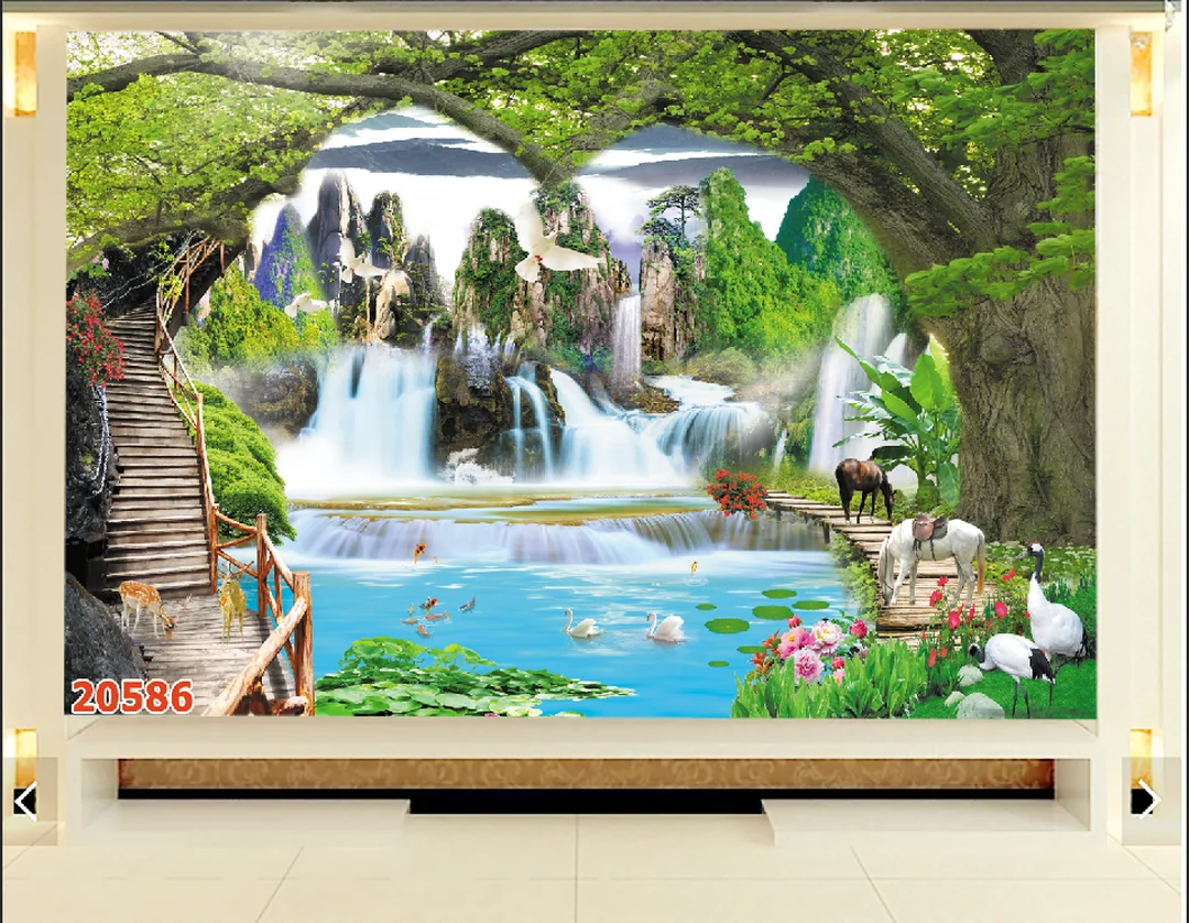 Phối cảnh tranh kính 3D trong phòng khách báo giá tranh kính 3d phối cảnh thi công trong phòng khách