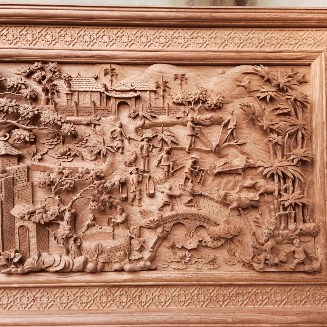 Bộ tranh đồng quê gỗ gụ Lào hoàn thiện màu cánh gián bộ tranh đồng quê gỗ gụ Lào hoàn thiện màu cánh gián