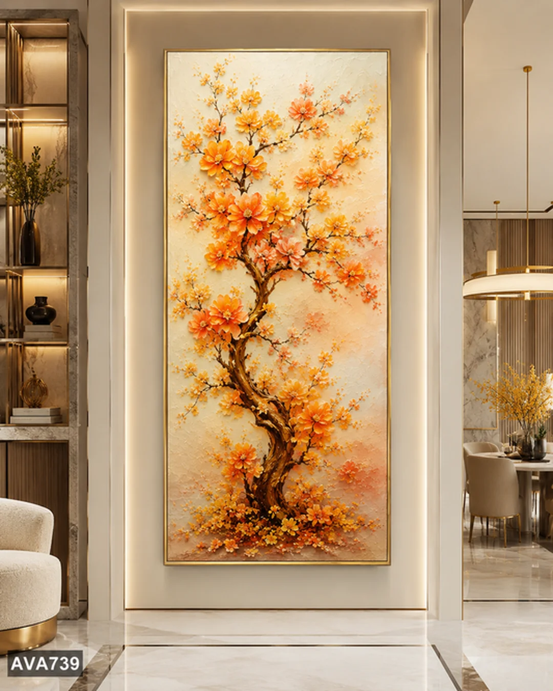 Bộ tranh trang trí cầu thang đẹp tông hoa vàng sang trọng Bộ tranh trang trí cầu thang đẹp tông hoa vàng sang trọng