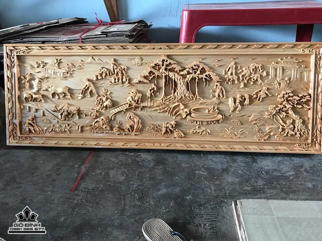 Bức tranh đồng quê bằng gỗ chạm khắc làng quê Việt Nam bức tranh đồng quê bằng gỗ chạm khắc làng quê Việt Nam