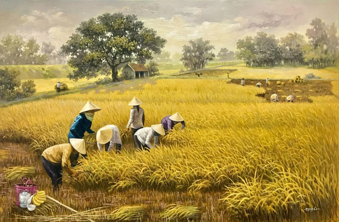 bức tranh đồng quê của họa sĩ trẻ với làng quê bình yên