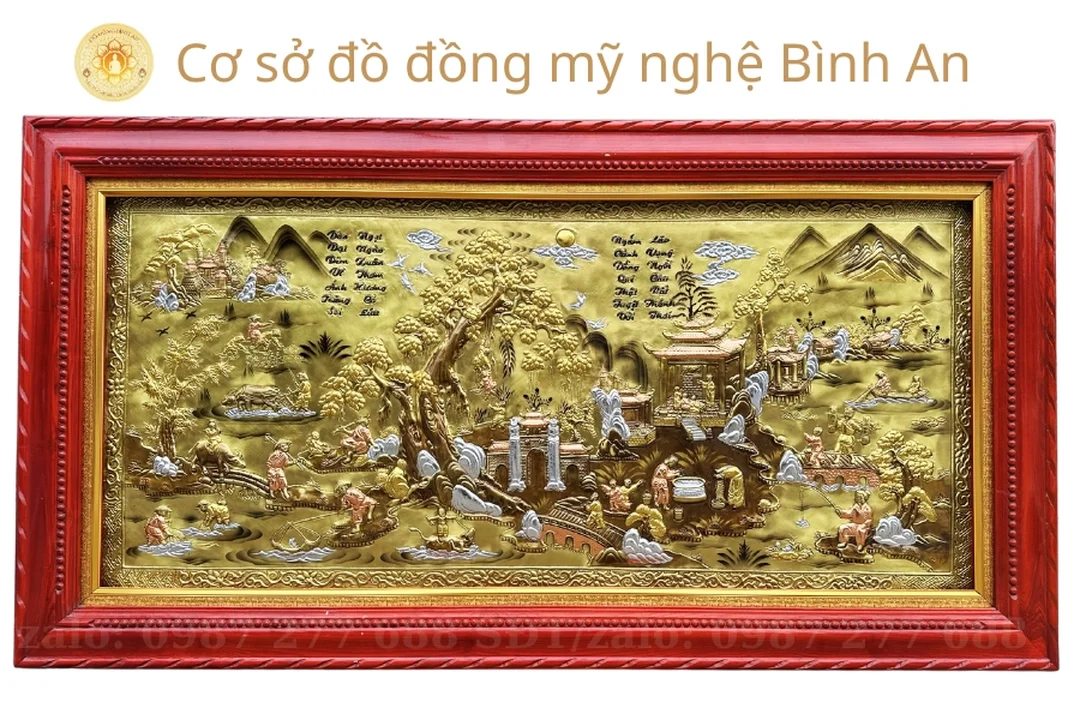 Bức tranh đồng quê Việt Nam bằng đồng treo phòng khách bức tranh đồng quê Việt Nam bằng đồng treo phòng khách