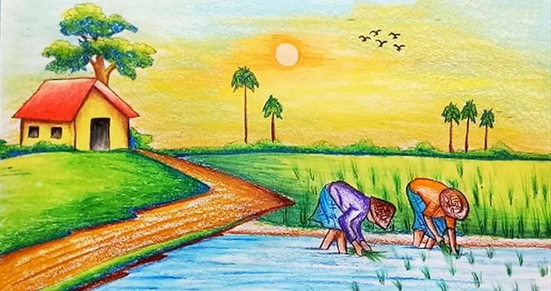bức tranh phong cảnh làng quê dễ bị nhỏ nếu chọn sai tỷ lệ tường
