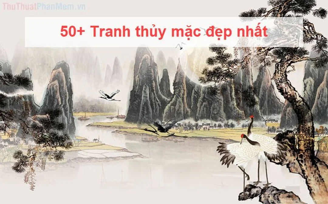 Bức tranh thủy mặc sơn thủy mực tàu trên nền giấy xuyến chỉ