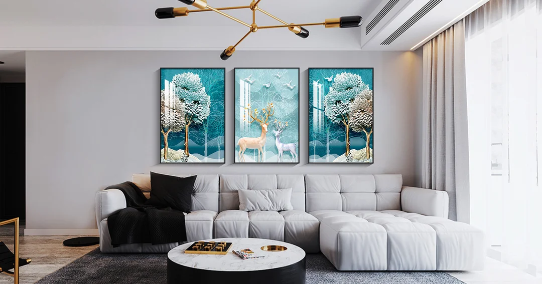 cách treo tranh lên tường bằng bộ tranh phòng khách