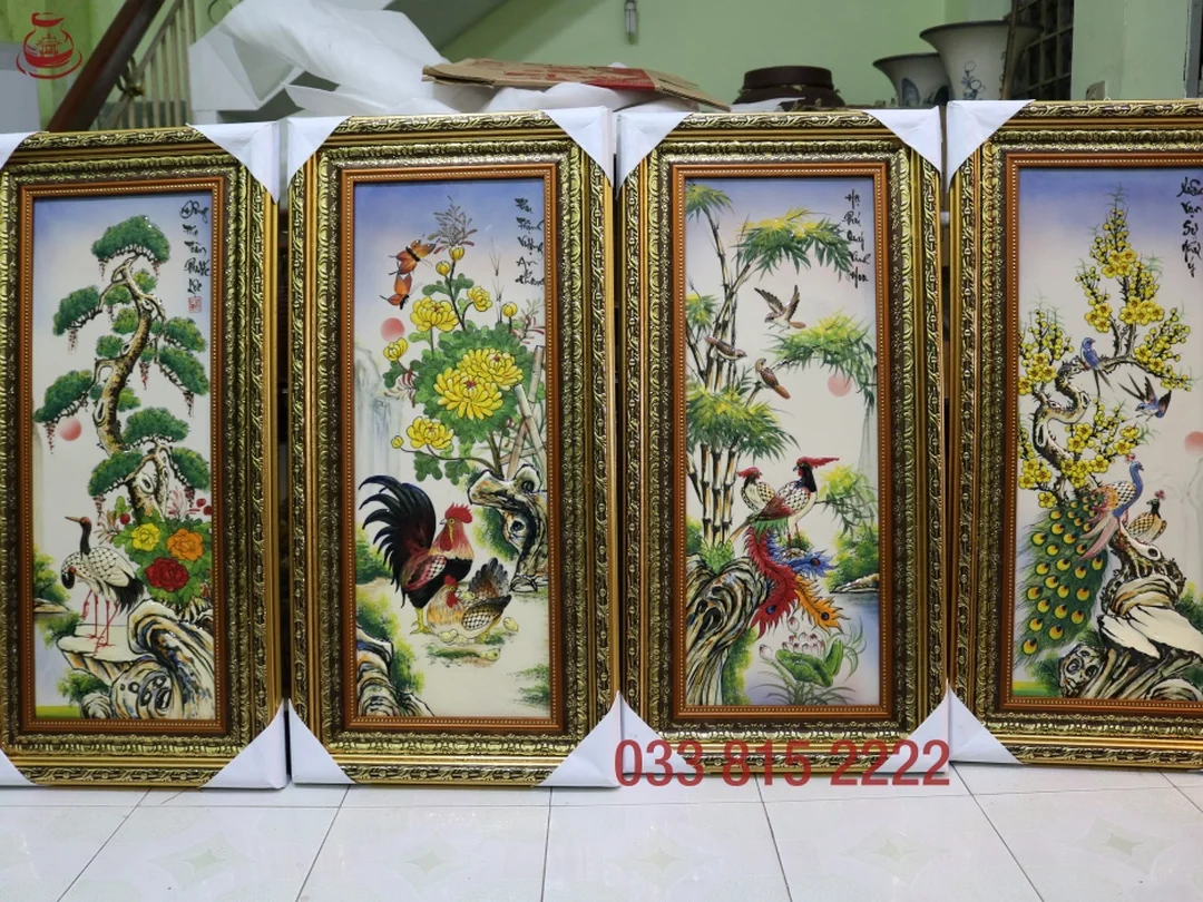 cách treo tranh tùng cúc trúc mai khung gốm