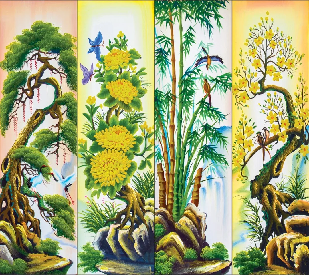 cách treo tranh tùng cúc trúc mai trang trí tường