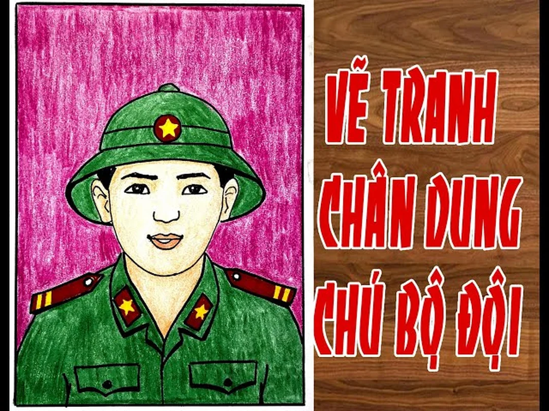 Cách vẽ tranh chân dung chú bộ đội với bối cảnh cờ đỏ và màu áo xanh Cách vẽ tranh chân dung chú bộ đội với bối cảnh cờ đỏ và màu áo xanh