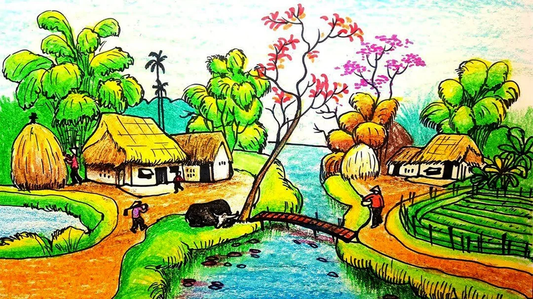 cách vẽ tranh đồng quê tránh lỗi bố cục bị phẳng