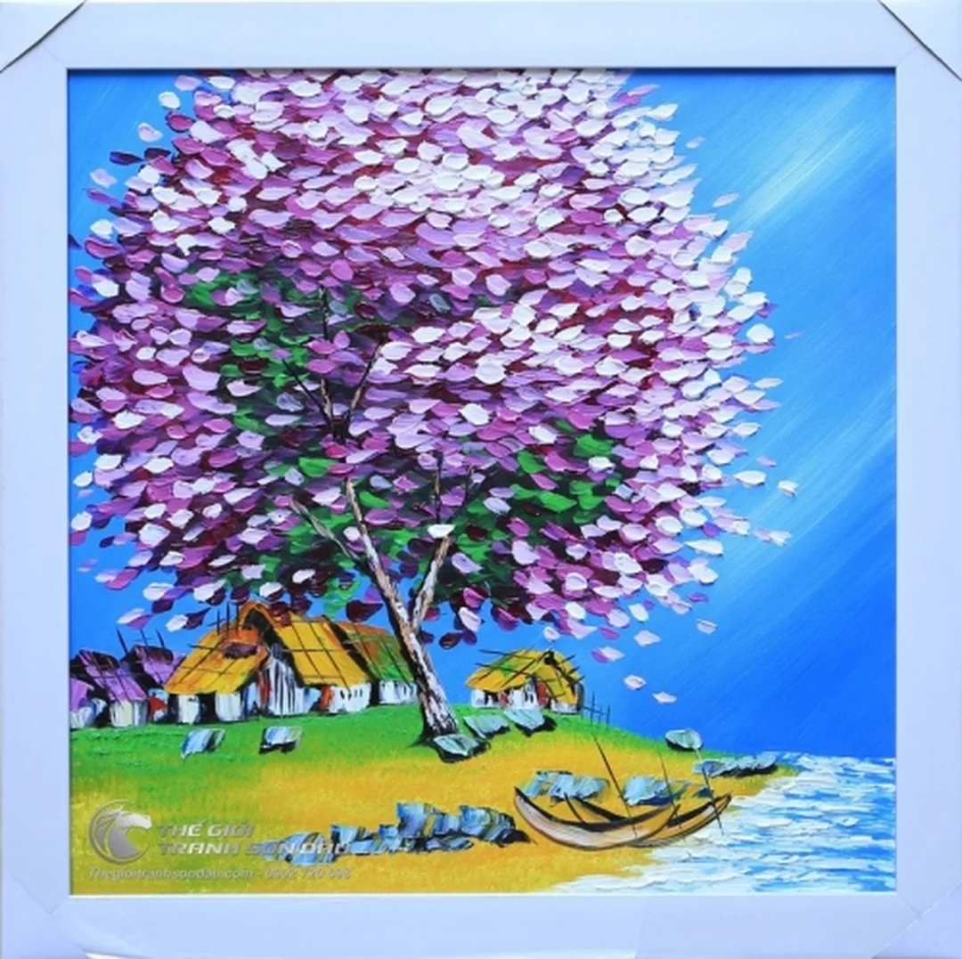 cách vẽ tranh sơn dầu đắp nổi phong cảnh màu tím bằng dao bay