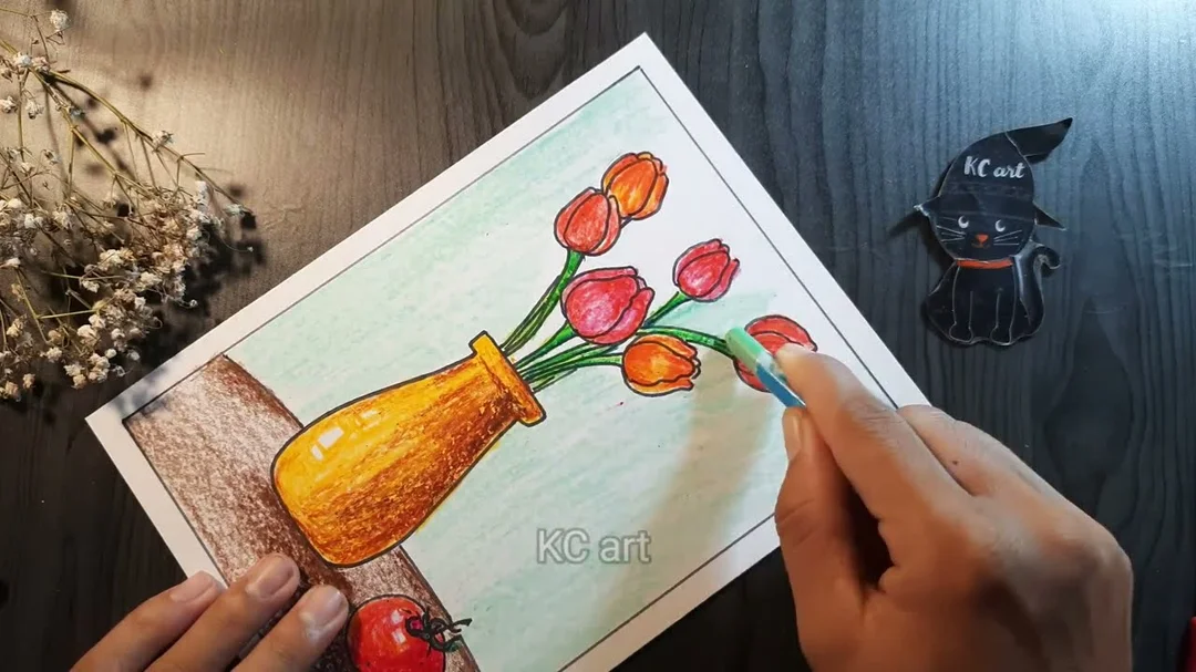 cách vẽ tranh tĩnh vật lớp 6 bằng màu nước cho lọ hoa và quả