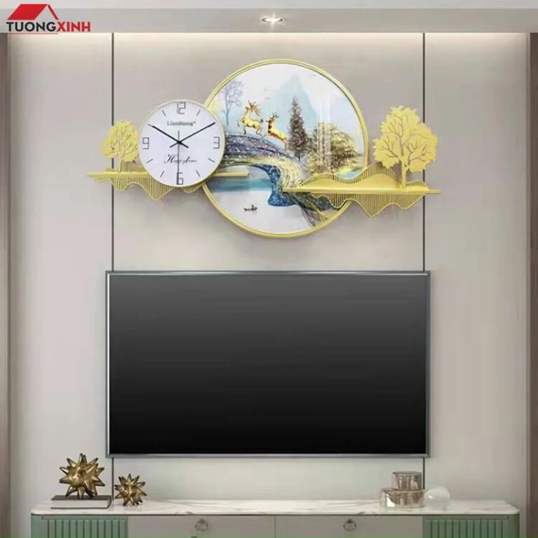Đồng hồ tranh treo tường dạng bộ sau sofa phòng khách đồng hồ tranh treo tường dạng bộ treo sau sofa phòng khách