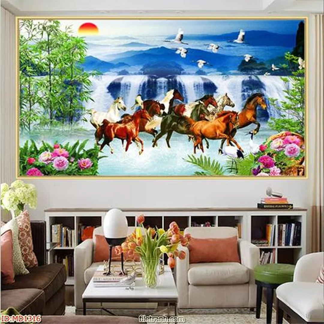 gạch tranh trang trí phòng khách mã đáo thành công