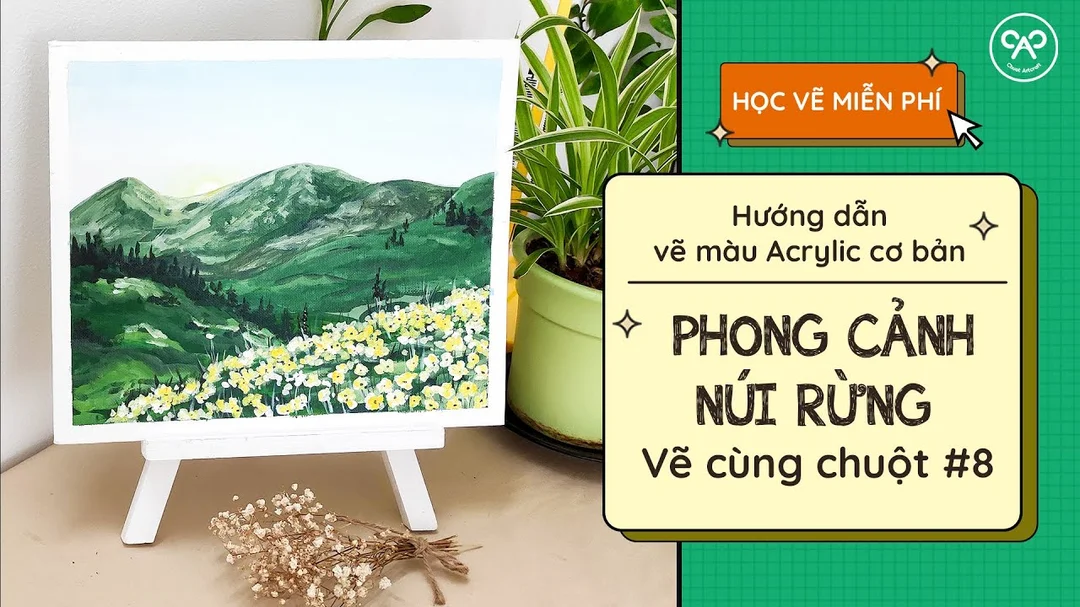 Hướng dẫn vẽ tranh acrylic phong cảnh núi rừng đơn giản