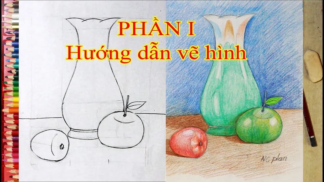 Hướng dẫn vẽ tranh tĩnh vật lọ hoa và quả đơn giản