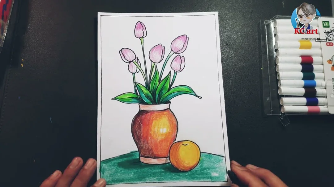 Hướng dẫn vẽ tranh tĩnh vật màu đơn giản lọ hoa tulip