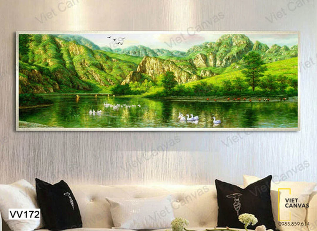 In tranh treo tường non nước hữu tình trên canvas in tranh treo tường non nước hữu tình trên canvas