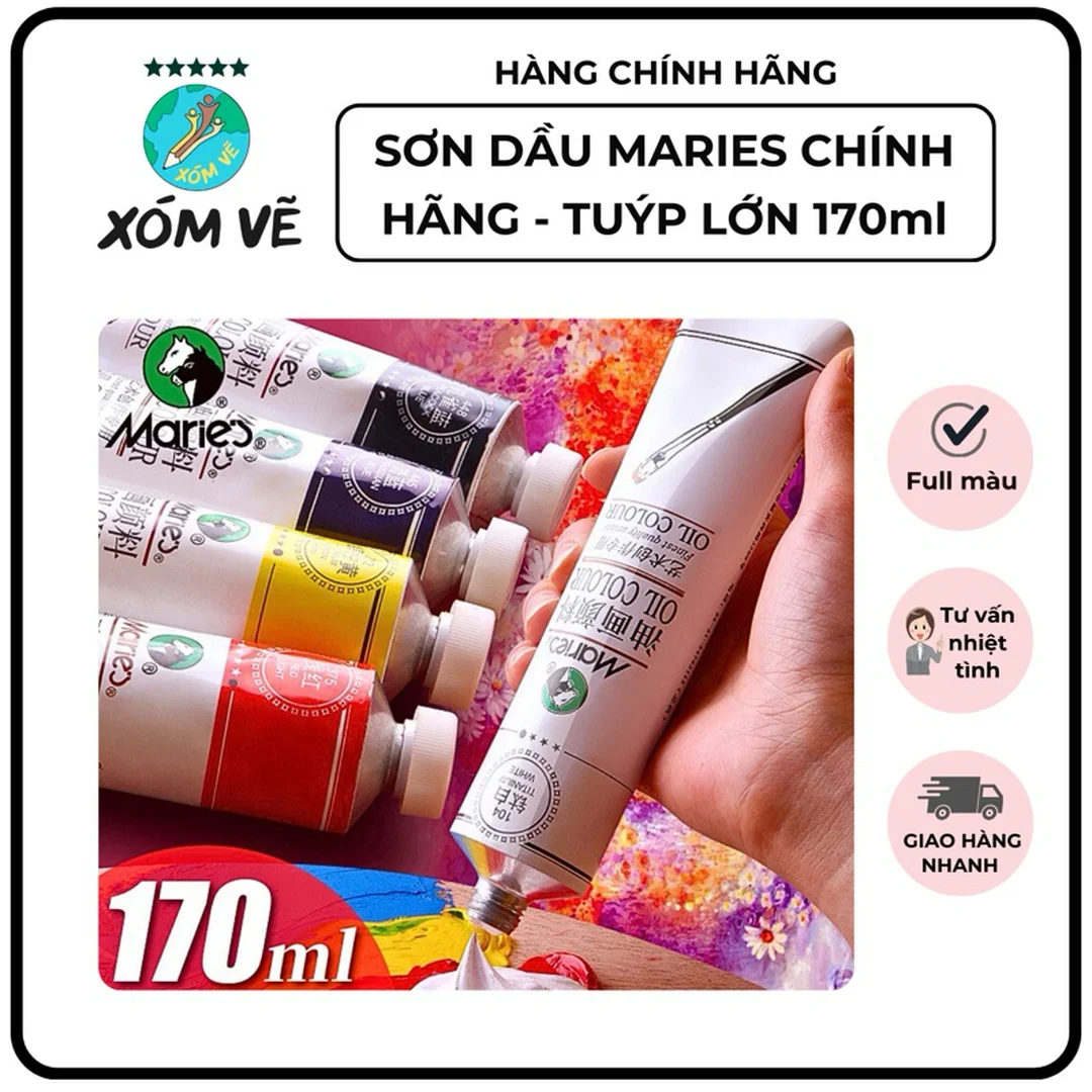 So sánh dung tích màu sơn dầu Maries màu sơn dầu maries tuýp 50ml và 170ml so sánh dung tích