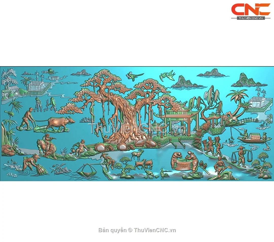 Mẫu tranh phong cảnh đồng quê CNC khổ ngang mẫu tranh phong cảnh đồng quê cnc khổ ngang