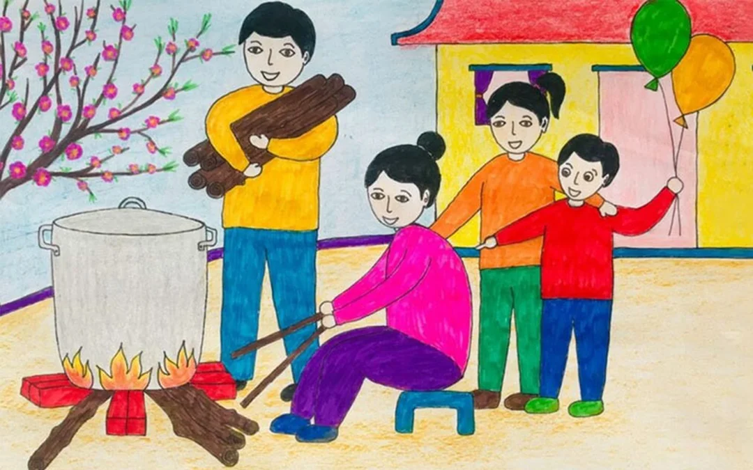 mẫu vẽ tranh trang trí ngày tết truyền thống đơn giản