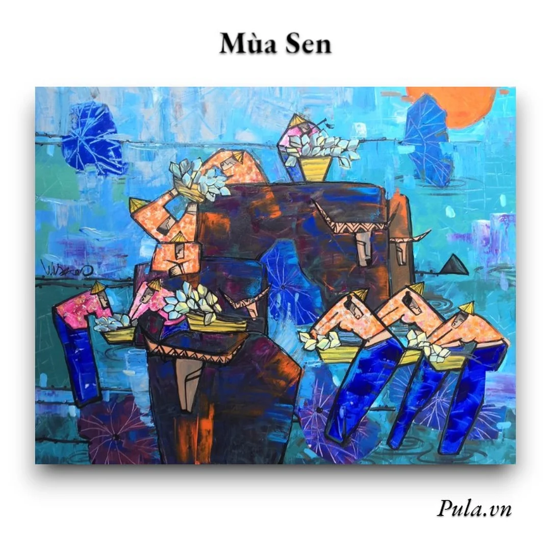 mua tranh nghệ thuật hoa sen cho không gian sống