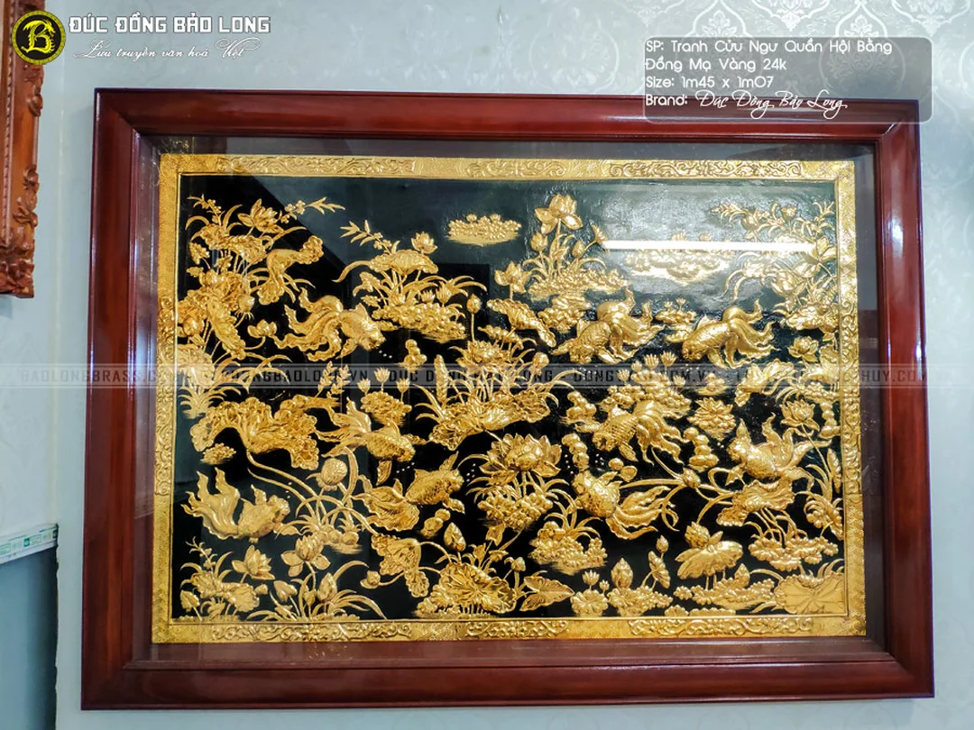 Tranh cửu ngư quần hội tặng khai trương mua tranh tặng khai trương cửu ngư quần hội cho không gian tài lộc