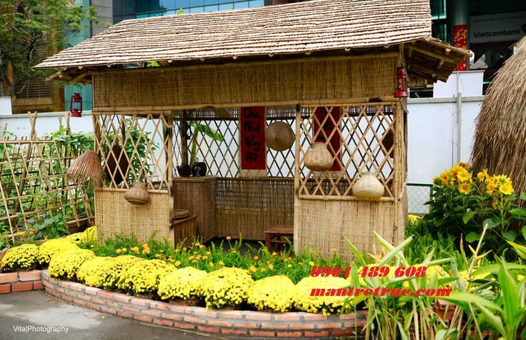 Góc check-in nhà tranh trang trí Tết nhà tranh trang trí tết phối tiểu cảnh check-in ngày xuân