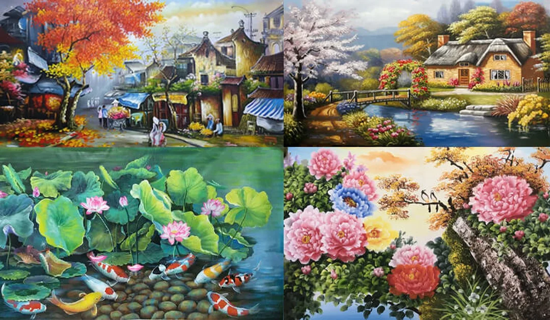 những bức tranh sơn dầu phong cảnh đẹp treo phòng khách may mắn