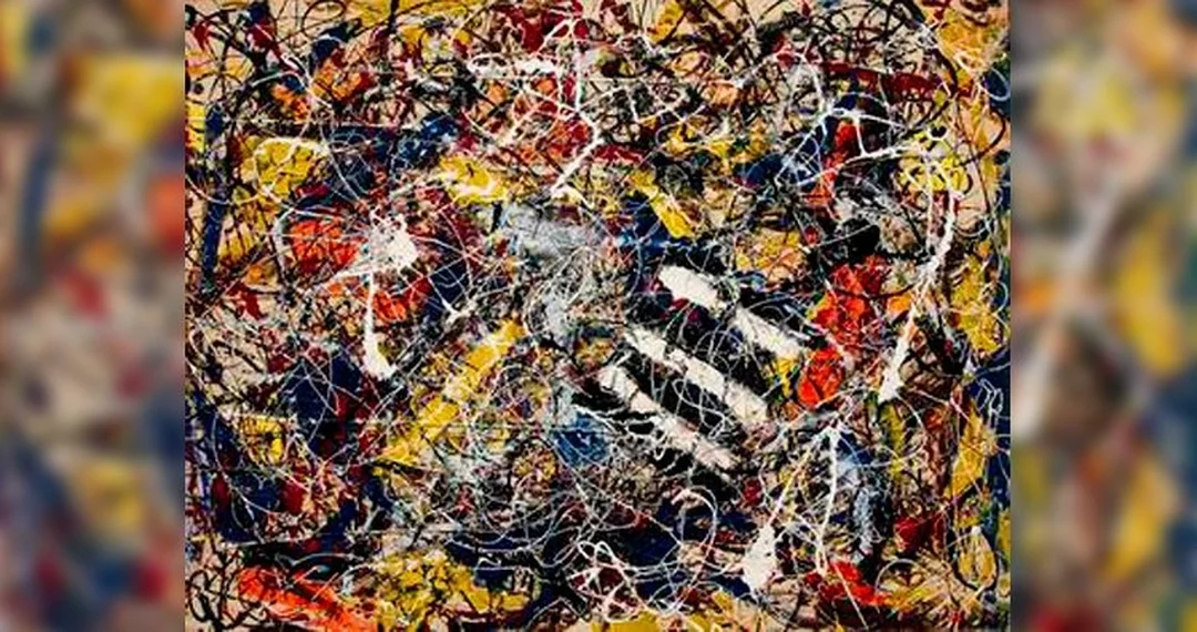 tác phẩm hội họa Number 17A của Jackson Pollock với nhịp sơn nhỏ giọt mạnh