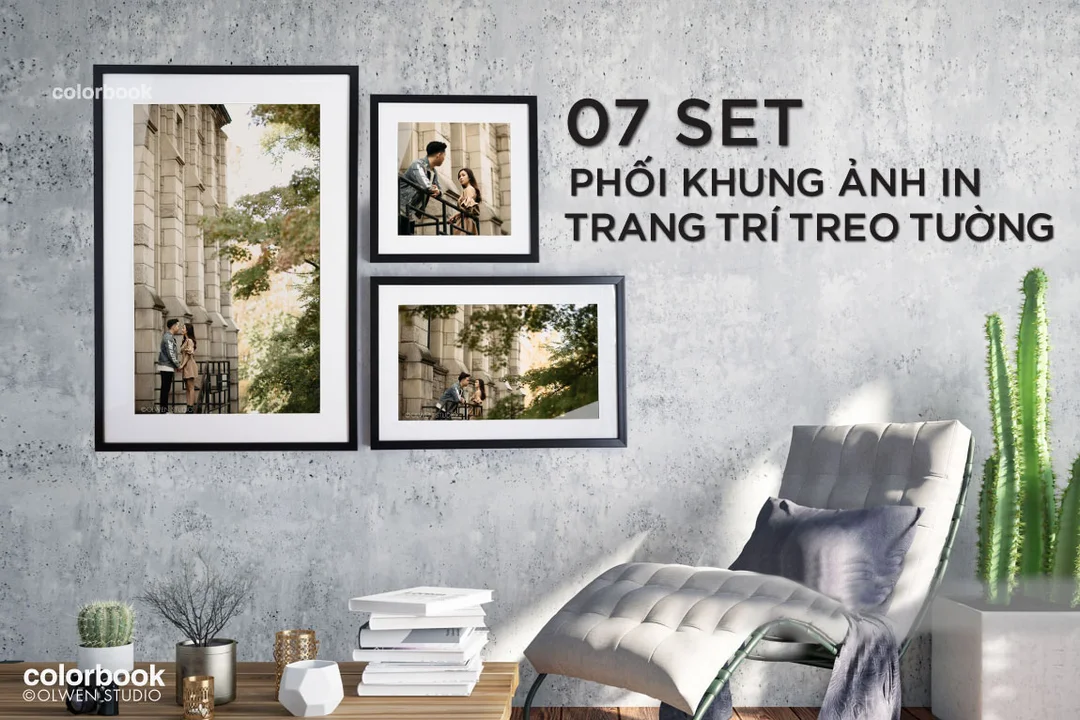 Bố cục trang trí khung tranh nhiều kích thước trang trí khung tranh theo bố cục nhiều ảnh trên tường phòng khách