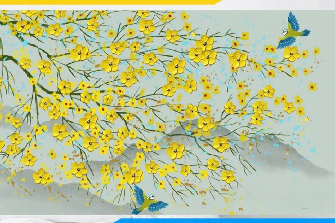 Tranh canvas hoa mai và chim én treo tường tranh canvas hoa mai và chim én treo tường