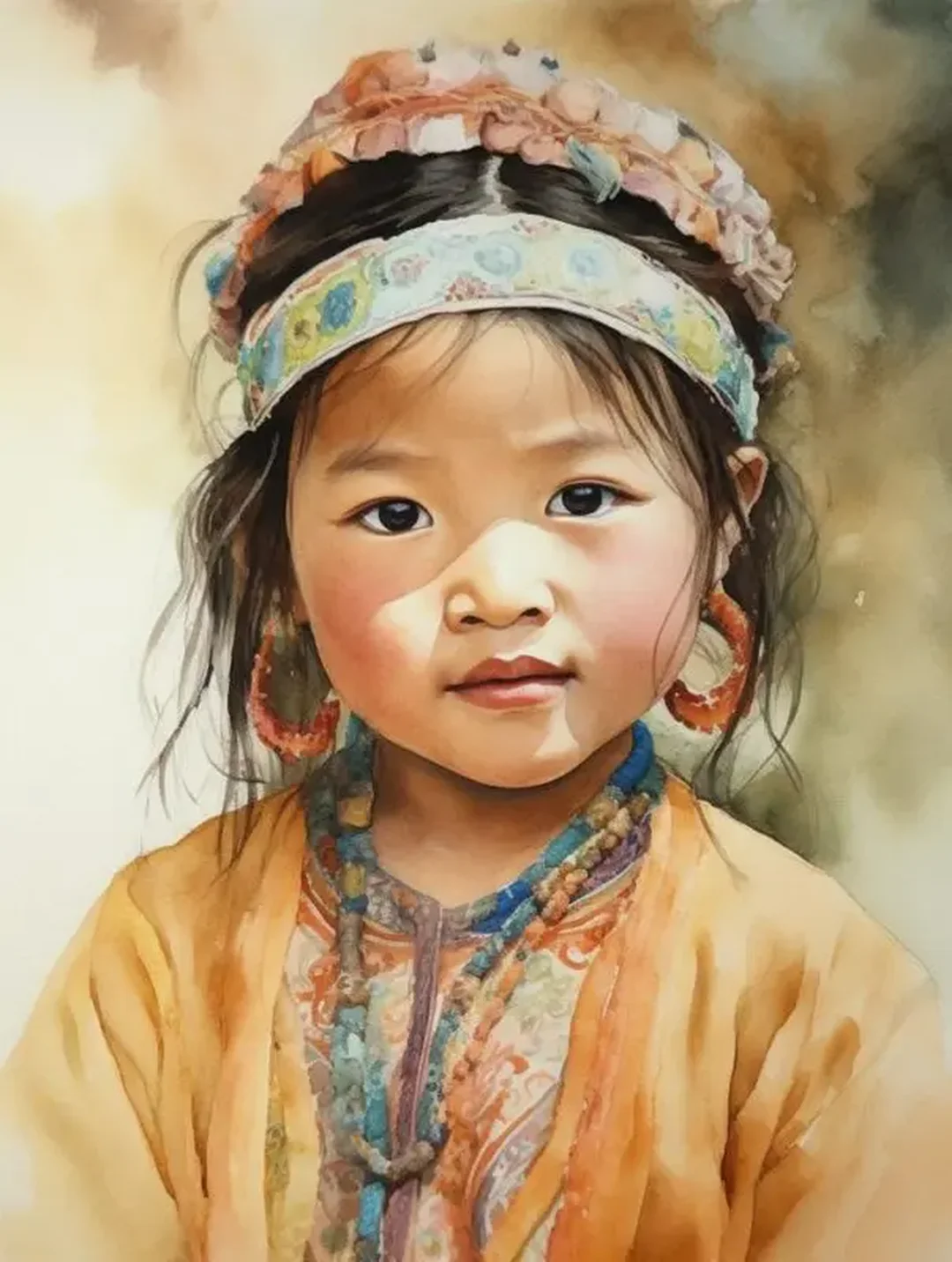 Tranh chân dung màu em bé dân tộc bằng màu nước tranh chân dung màu em bé dân tộc bằng màu nước