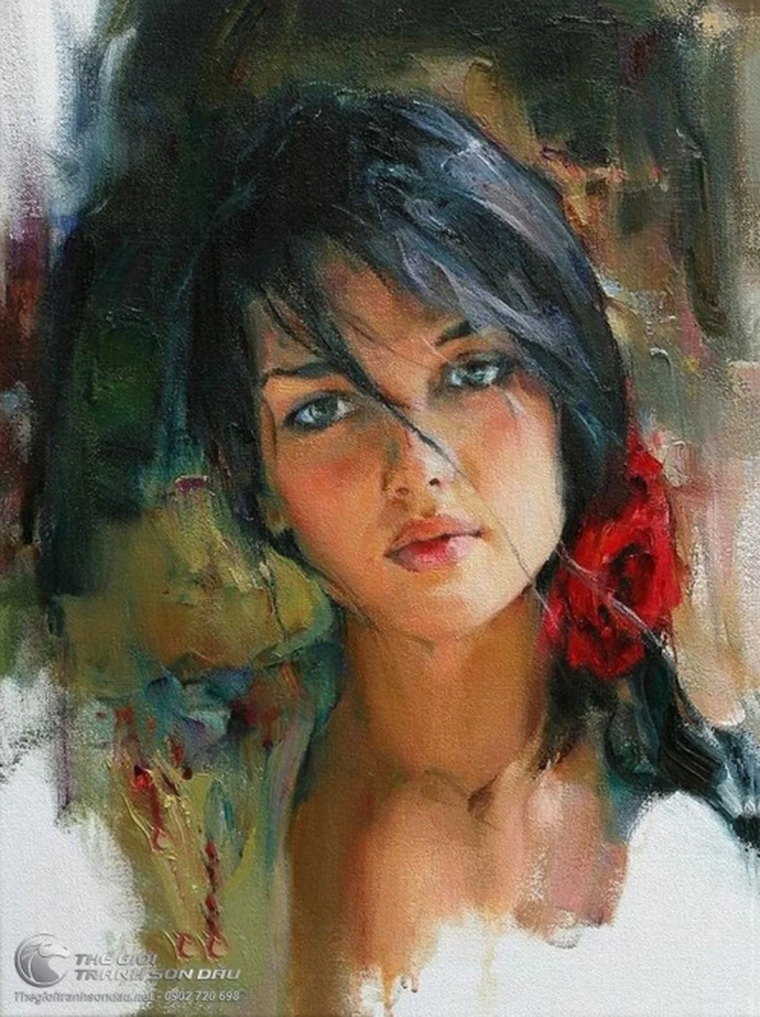 Quy trình duyệt tranh chân dung nữ trước khi giao tranh chân dung nữ thiếu nữ sơn dầu treo tường