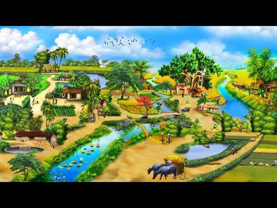 Tranh đồng quê 3D cây đa bến nước sân đình tranh đồng quê 3d cây đa bến nước sân đình cho nhà Việt