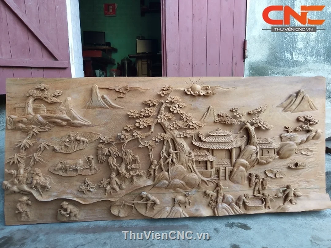 Tranh đồng quê CNC 3D mẫu điêu khắc gỗ tranh đồng quê 3d cnc mẫu điêu khắc gỗ