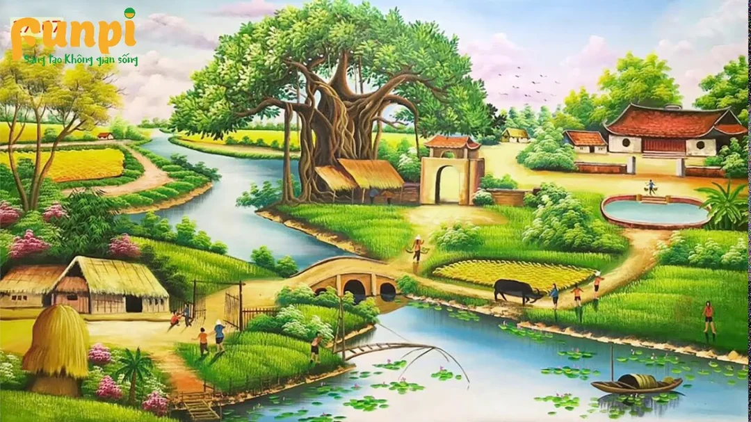 Tranh đồng quê 3D đẹp chủ đề mùa gặt làng quê tranh đồng quê 3d đẹp chủ đề mùa gặt làng quê