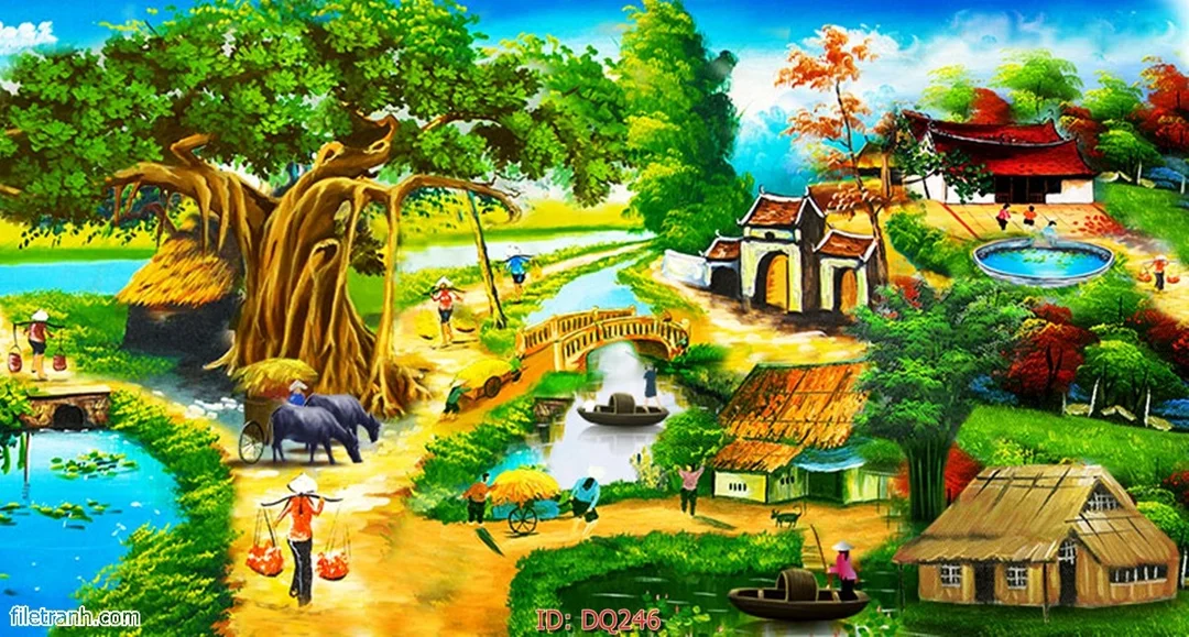 Tranh đồng quê 3D phong cảnh làng quê yên bình tranh đồng quê 3d phong cảnh làng quê yên bình