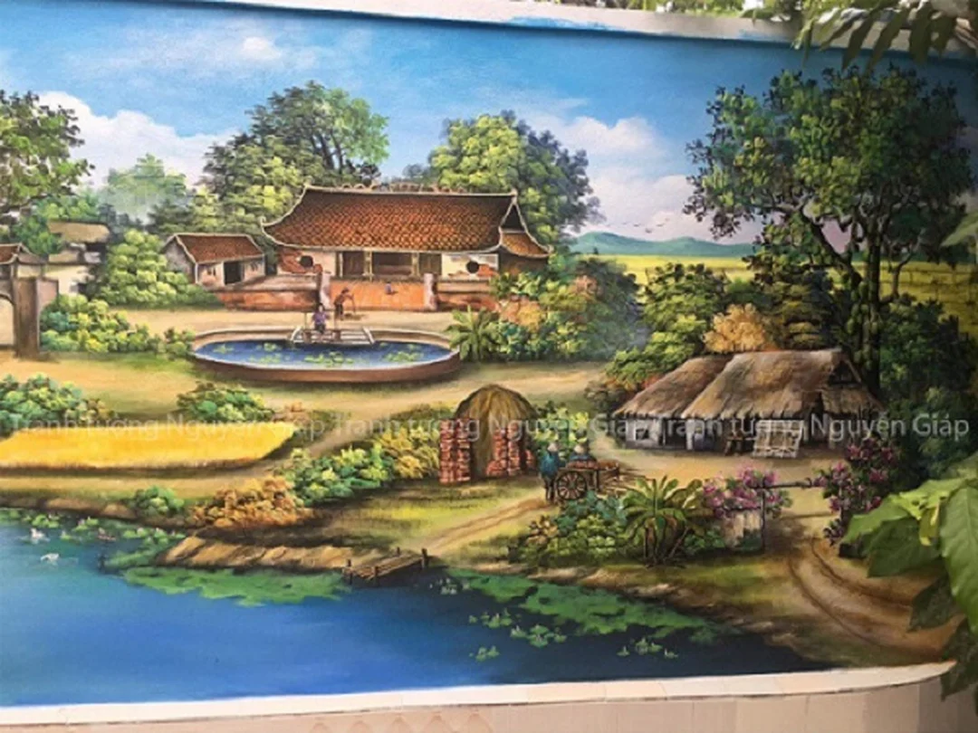 Tranh đồng quê 3D vẽ cảnh ruộng lúa và đường làng tranh đồng quê 3d vẽ cảnh ruộng lúa và đường làng