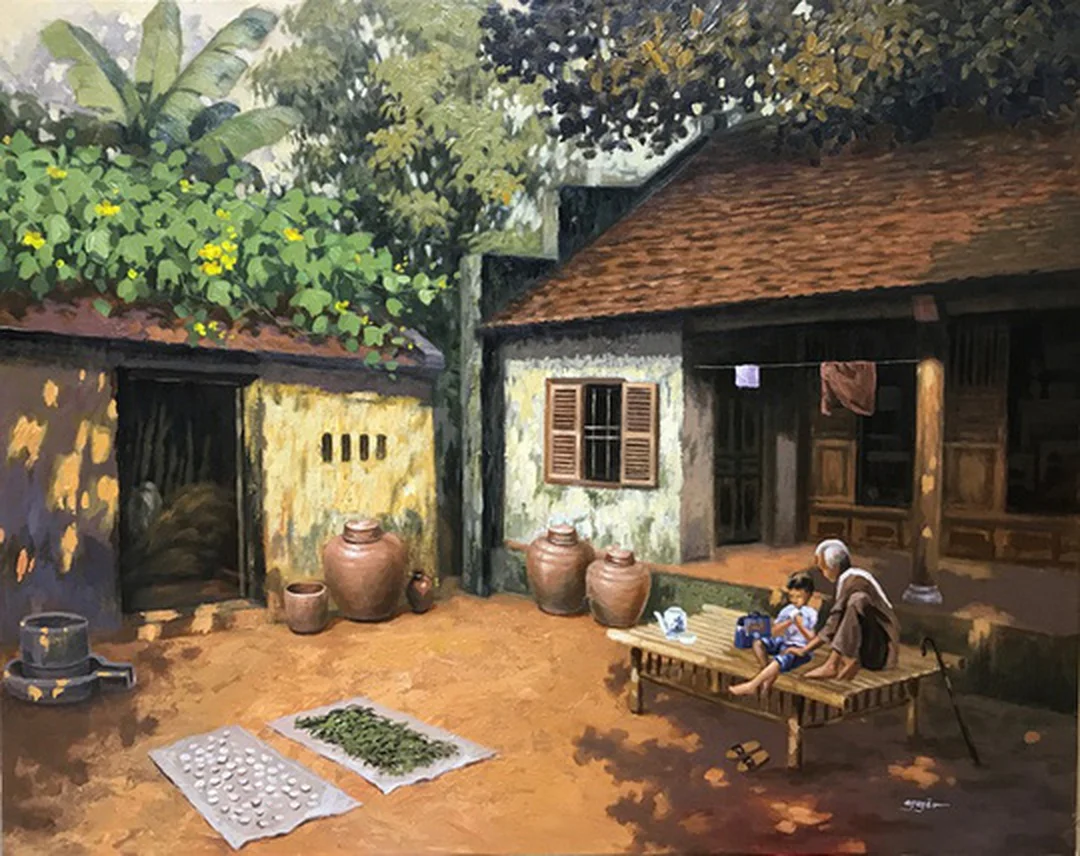 tranh đồng quê bắc bộ khổ lớn treo phòng khách