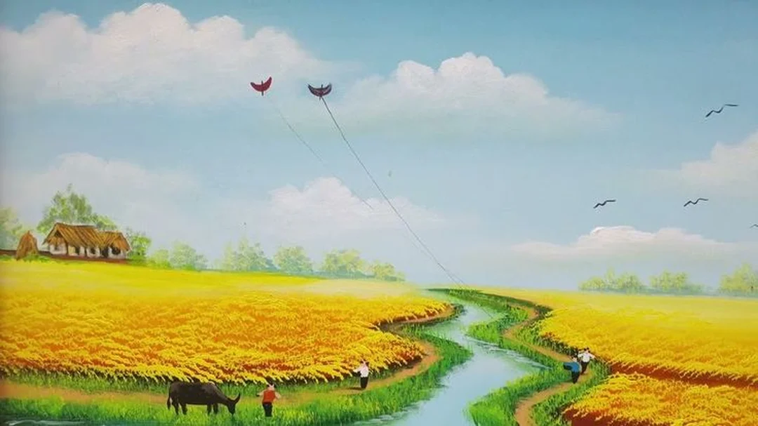 tranh đồng quê bắc bộ với cảnh sinh hoạt làng quê