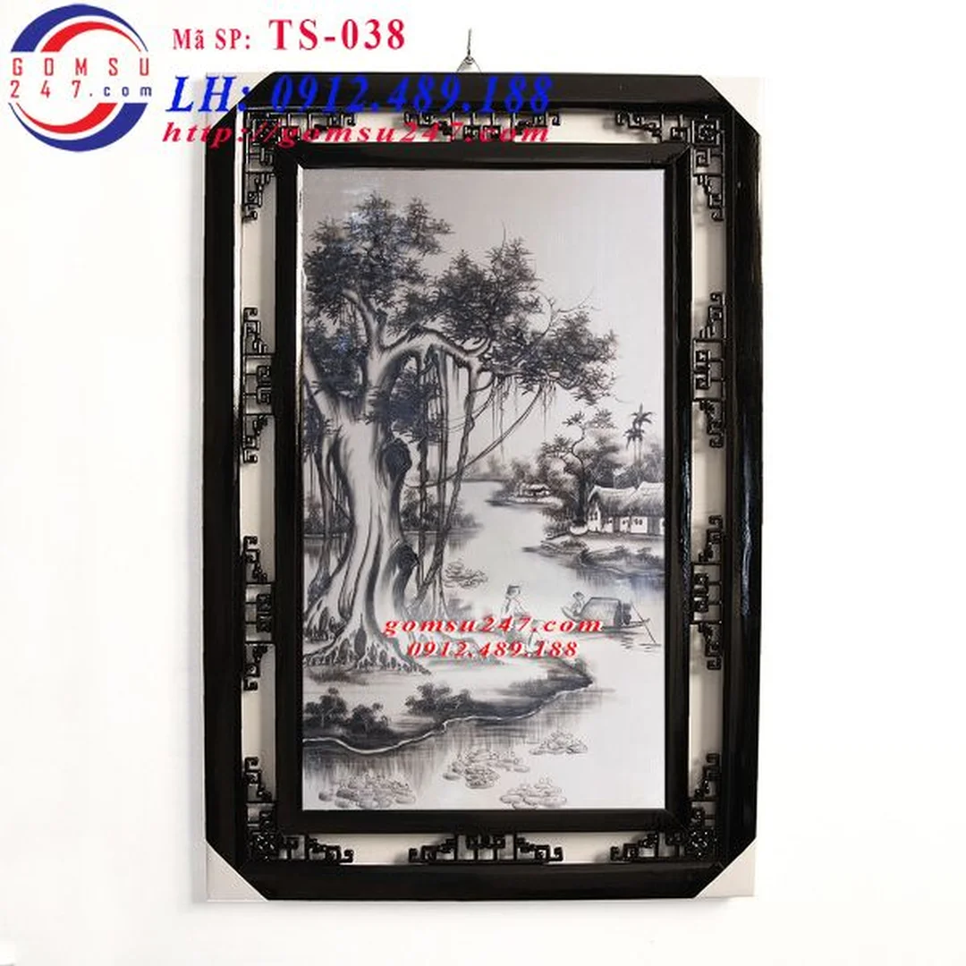 Tranh đồng quê đen trắng chất liệu gốm treo tường tranh đồng quê đen trắng chất liệu gốm treo tường